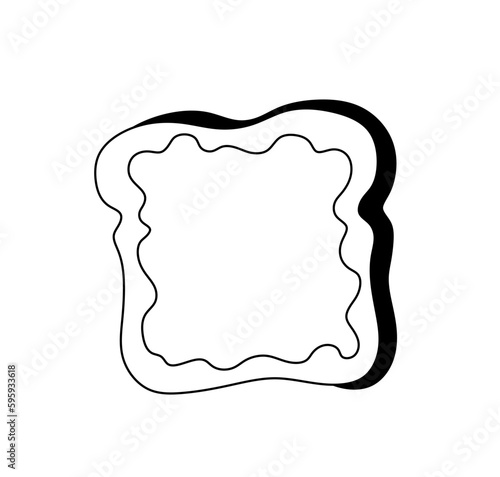 Vector isolated one single toast piece of bread with butter colorless black and white contour line easy drawing