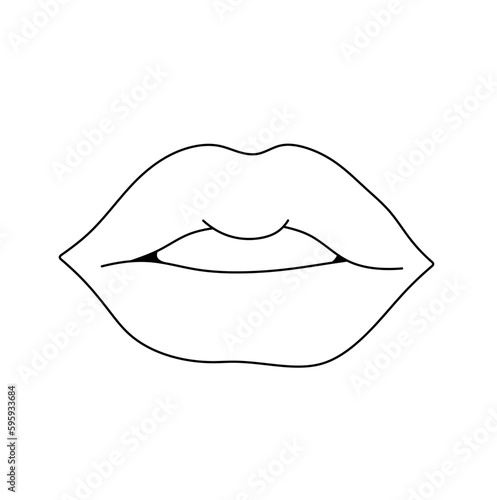 Vector isolated one single woman girl lips tooth mouth colorless black and white contour line easy drawing