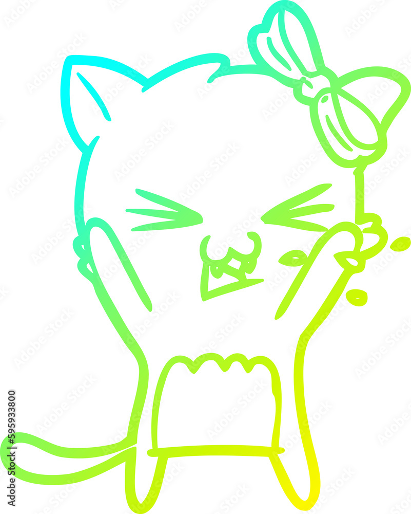 cold gradient line drawing of a cartoon cat cold gradient line drawing of a cartoon cat