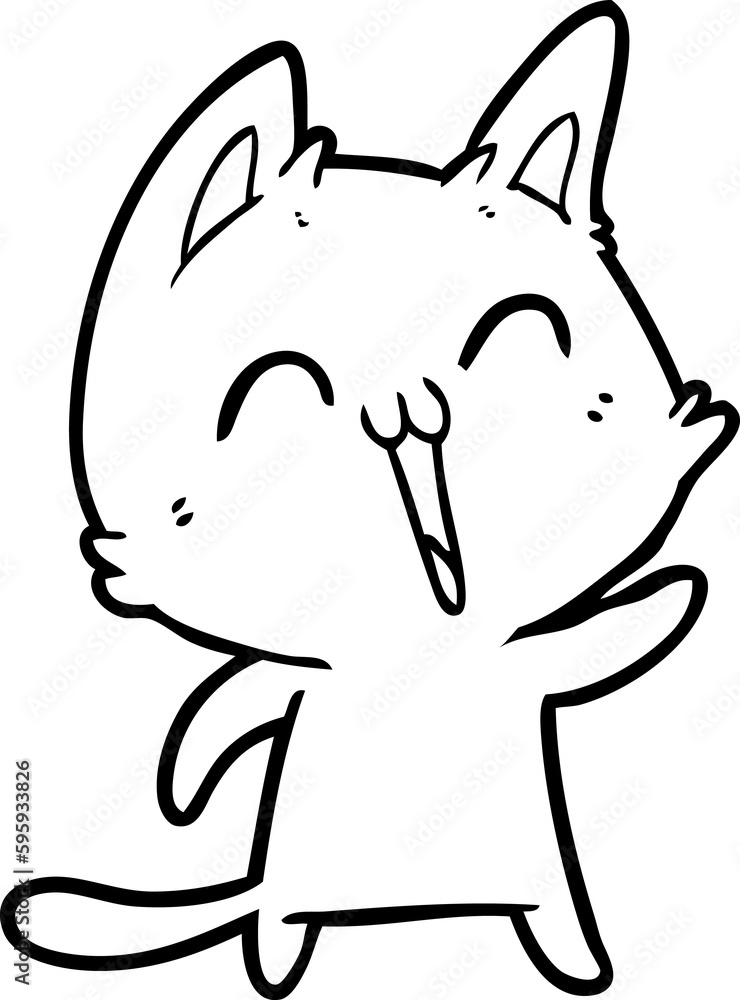 happy cartoon cat meowing
