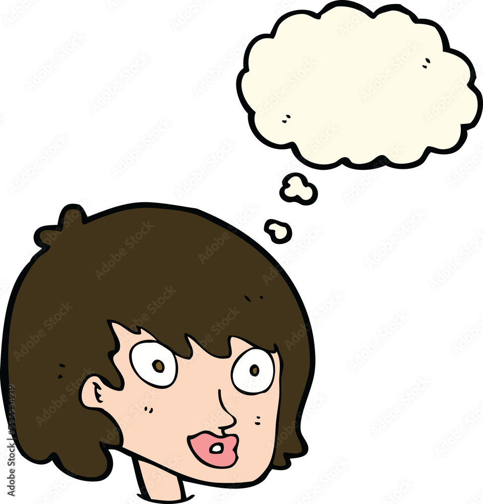 cartoon happy female face with thought bubble cartoon happy female face with thought bubble