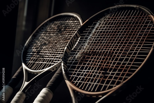 Tennis equipment rackets. Generative AI © Pixel Matrix
