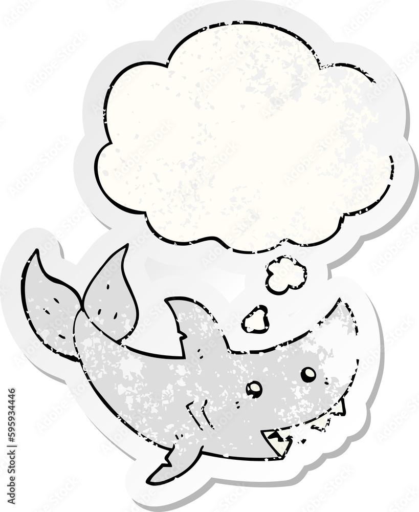 cartoon shark with thought bubble as a distressed worn sticker cartoon shark with thought bubble as a distressed worn sticker