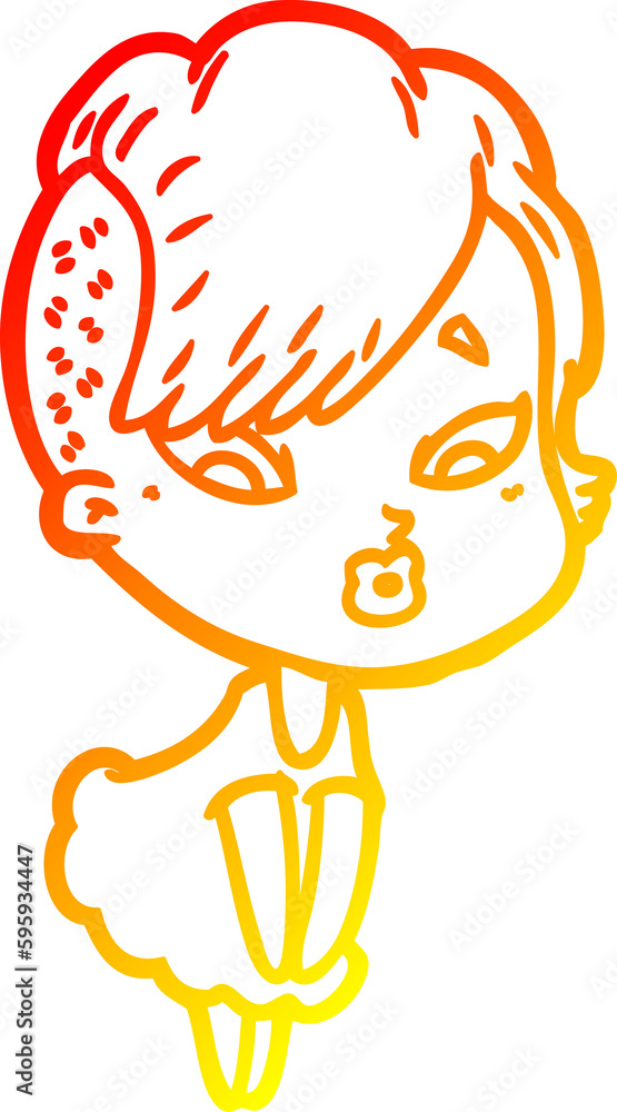 warm gradient line drawing of a cartoon surprised girl warm gradient line drawing of a cartoon surprised girl