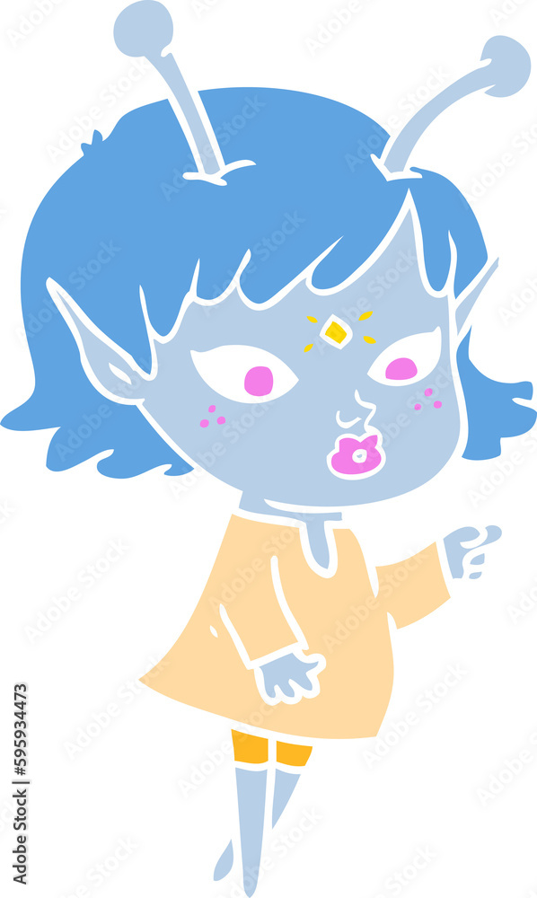 Obraz premium pretty flat color style cartoon alien girl