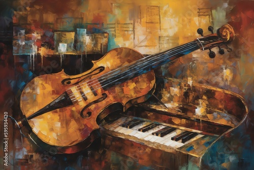 A 15piece abstract oil painting of a musical instrument called tepian. Generative AI