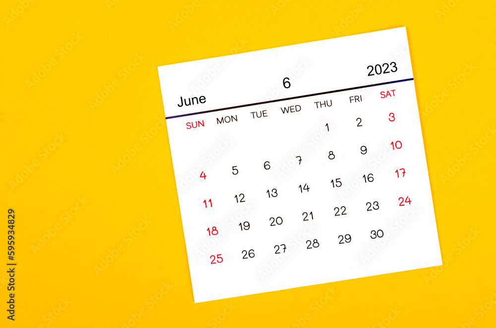 The June 2023 Monthly calendar for 2023 year on yellow background. The June 2023 Monthly calendar for 2023 year on yellow background.