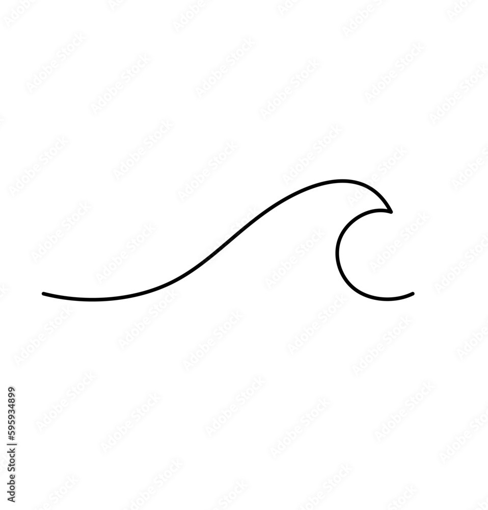 Vector isolated one single simplest line wave colorless black and white contour line easy drawing