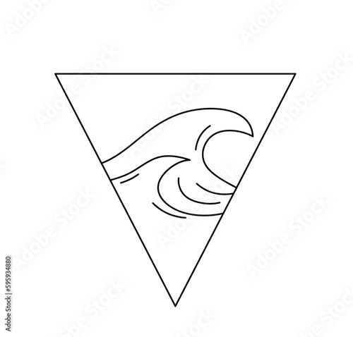 Vector isolated waves inside triangle shape colorless black and white contour line easy drawing