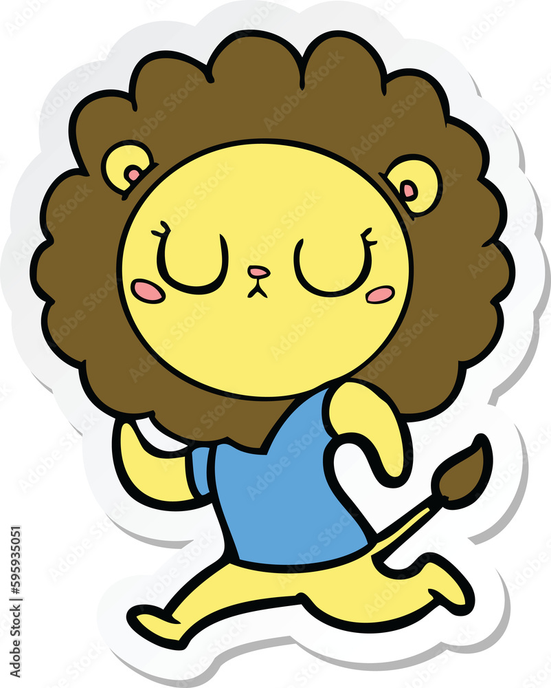 sticker of a cartoon running lion sticker of a cartoon running lion