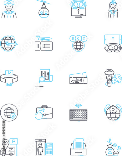 Augmented reality linear icons set. Hologram, Overlay, Interactive, Immersive, Virtual, Projection, Digital line vector and concept signs. Enhance,Realistic,Glasses outline illustrations