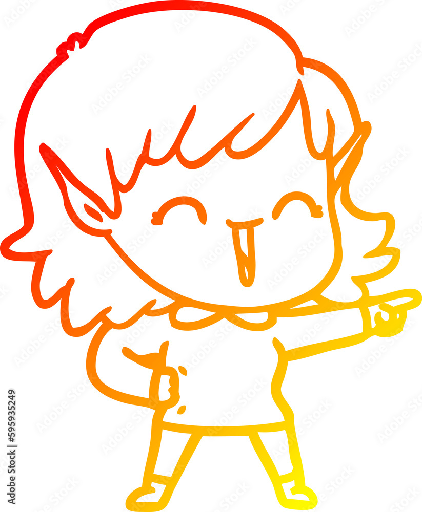 warm gradient line drawing of a cartoon elf girl warm gradient line drawing of a cartoon elf girl