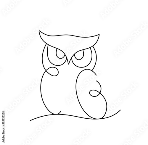 Vector isolated one single contemporary line owl bird sitting on a branch colorless black and white contour line easy drawing