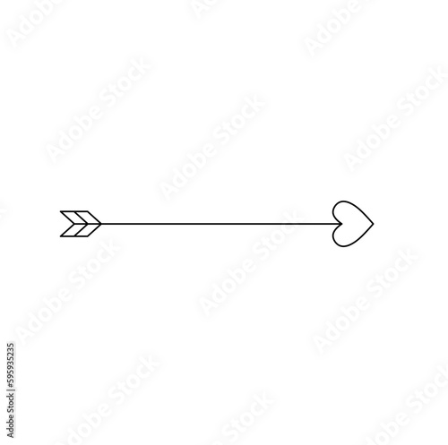 Vector isolated one single bow arrow with heart shaped arrowhead tip colorless black and white contour line easy drawing