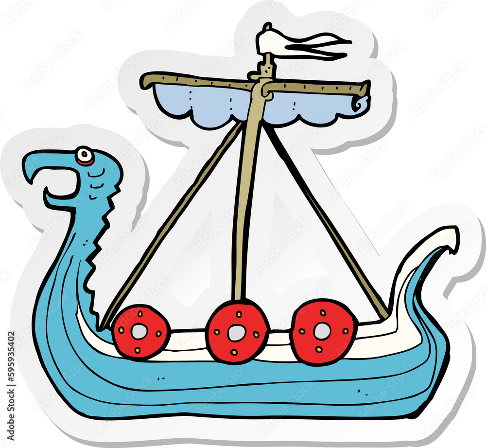 sticker of a cartoon viking ship sticker of a cartoon viking ship
