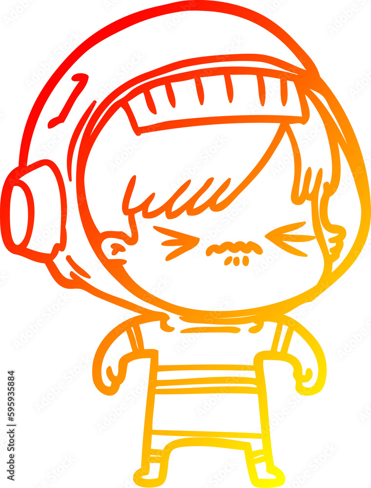 warm gradient line drawing of a cartoon astronaut woman warm gradient line drawing of a cartoon astronaut woman