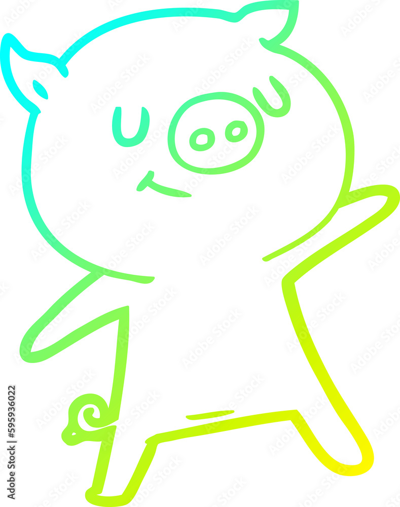 cold gradient line drawing of a happy cartoon pig waving cold gradient line drawing of a happy cartoon pig waving
