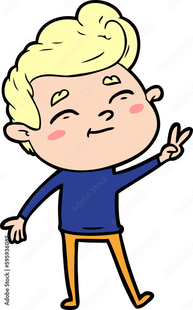 happy cartoon man giving a peace sign happy cartoon man giving a peace sign