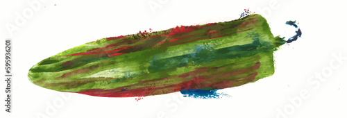 A green jalapeno pepper is seen in a watercolor painting isolated on a white background 