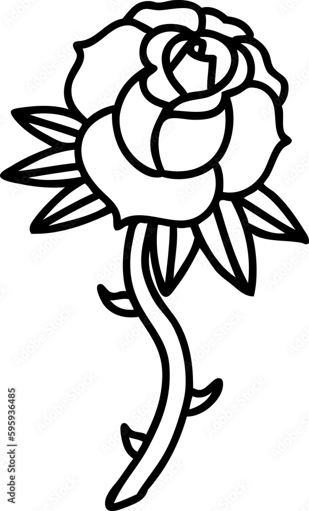 Fototapeta premium tattoo in black line style of a rose