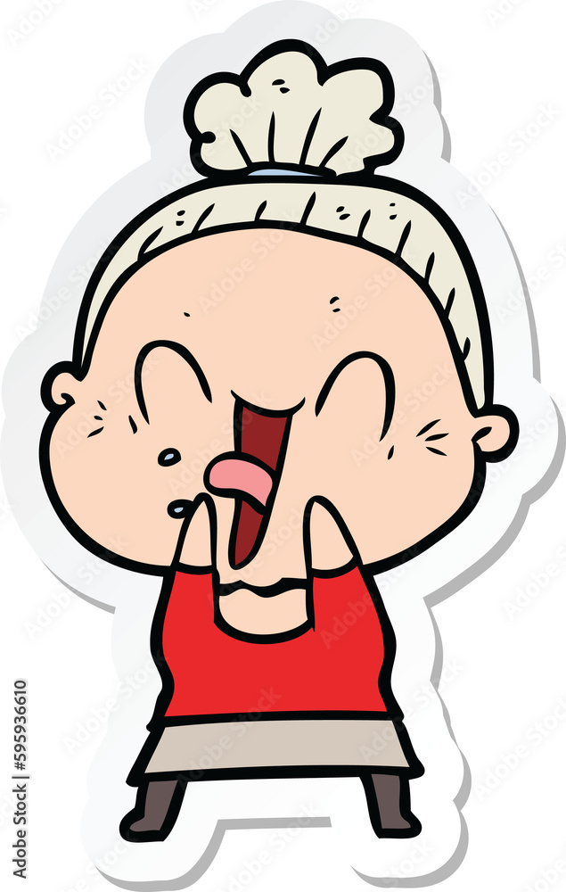 sticker of a cartoon happy old woman sticker of a cartoon happy old woman