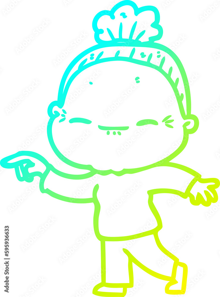cold gradient line drawing of a cartoon peaceful old woman cold gradient line drawing of a cartoon peaceful old woman