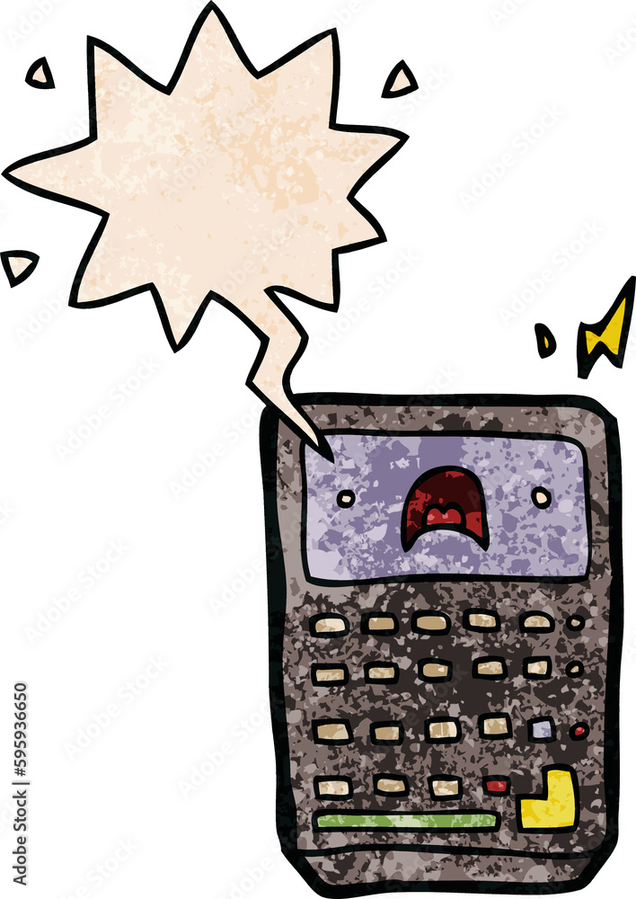 Obraz premium cartoon calculator with speech bubble in retro texture style