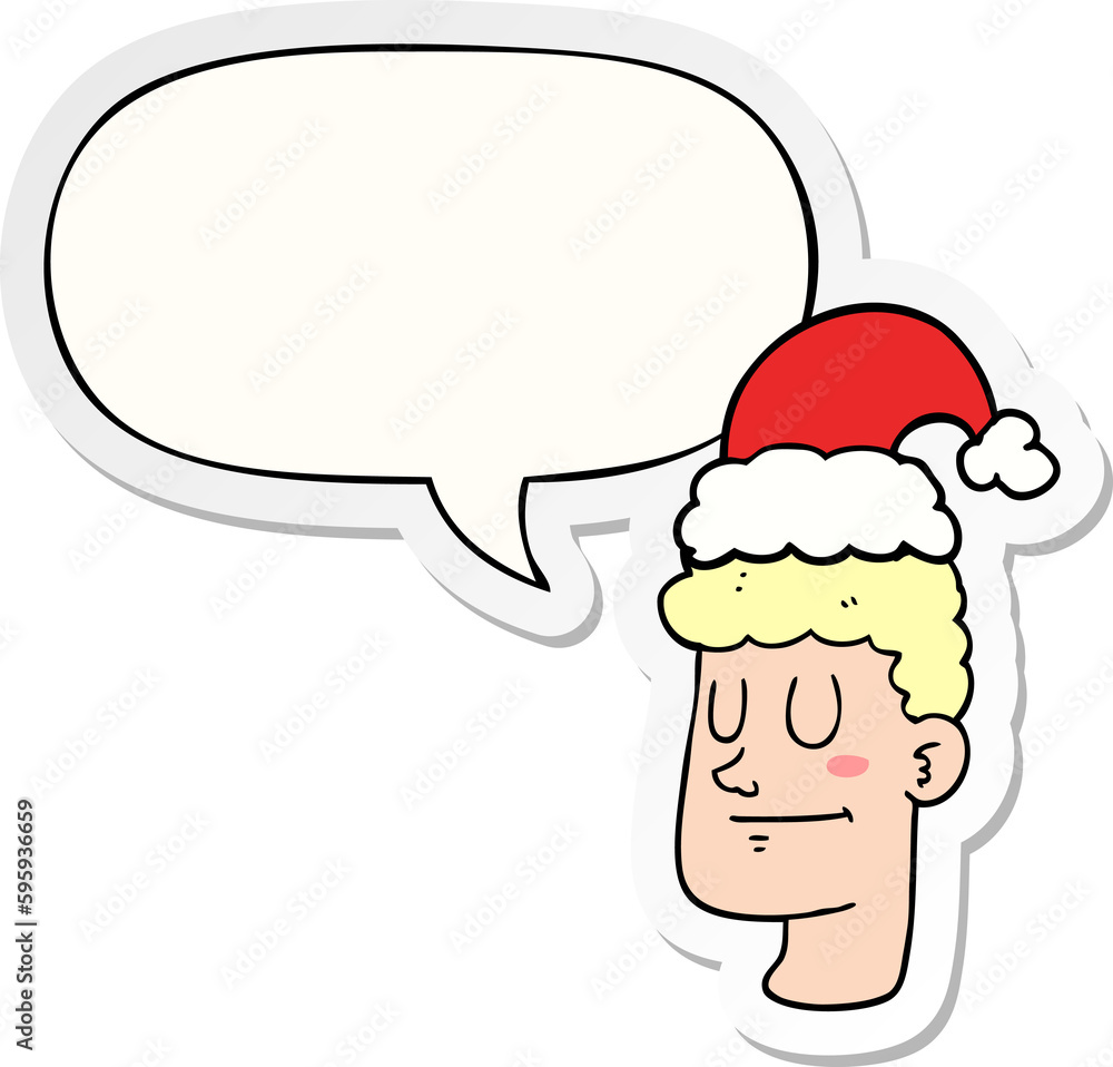cartoon man wearing christmas hat with speech bubble sticker cartoon man wearing christmas hat with speech bubble sticker