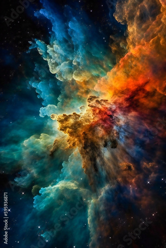 Colorful nebula galaxy  universe  gas and luminous dust clouds. Created with Generative AI technology.
