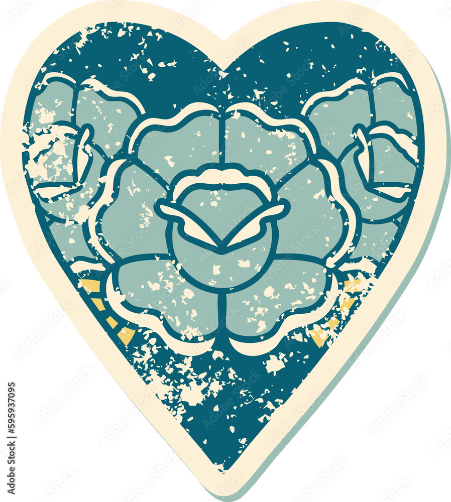 iconic distressed sticker tattoo style image of a heart and flowers iconic distressed sticker tattoo style image of a heart and flowers