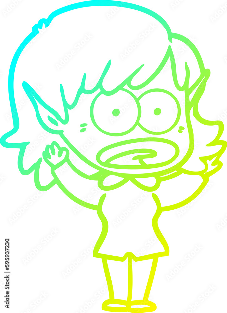 cold gradient line drawing of a cartoon shocked elf girl cold gradient line drawing of a cartoon shocked elf girl