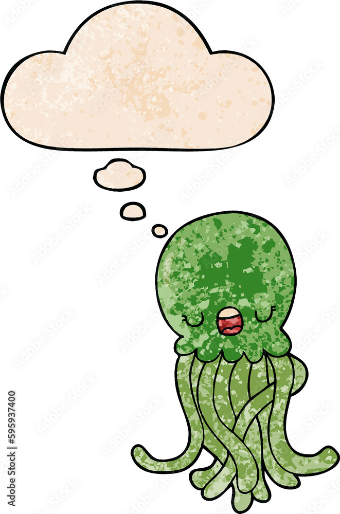 Obraz premium cartoon jellyfish with thought bubble in grunge texture style