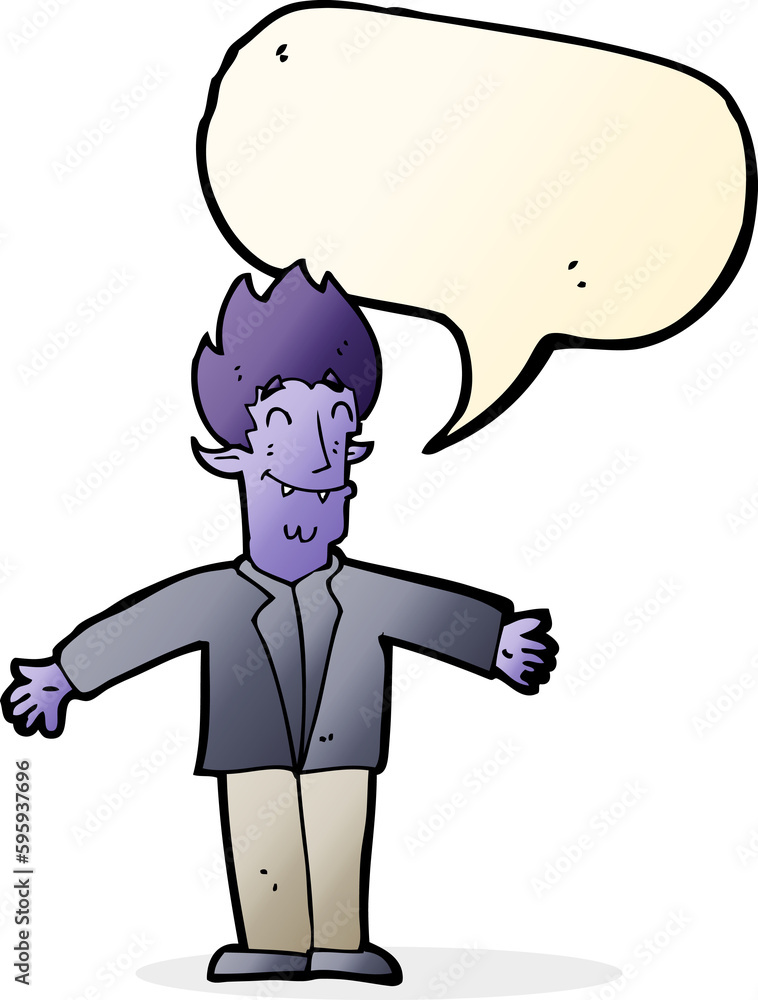 cartoon happy vampire with speech bubble cartoon happy vampire with speech bubble