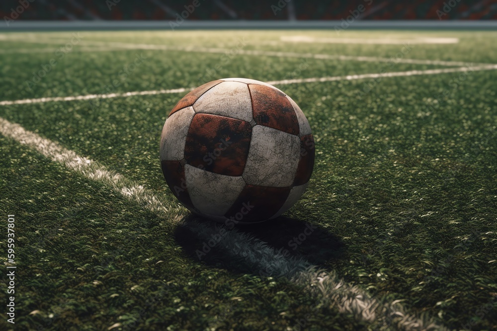 Game ready in midfield with ball on green soccer field. Generative AI Game ready in midfield with ball on green soccer field. Generative AI