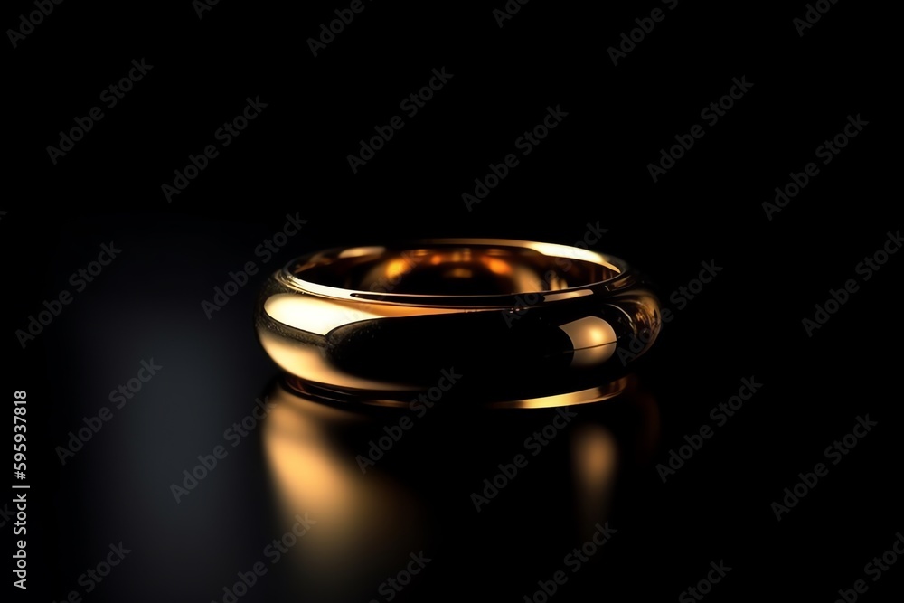 Golden Ring On Black Background. Generative AI Golden Ring On Black Background. Generative AI