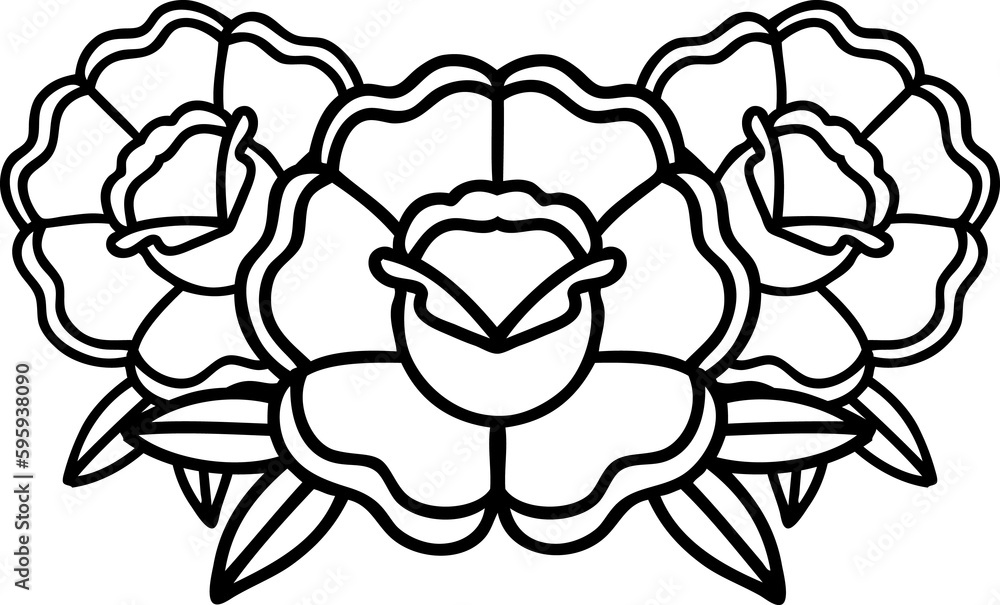 tattoo in black line style of a bouquet of flowers