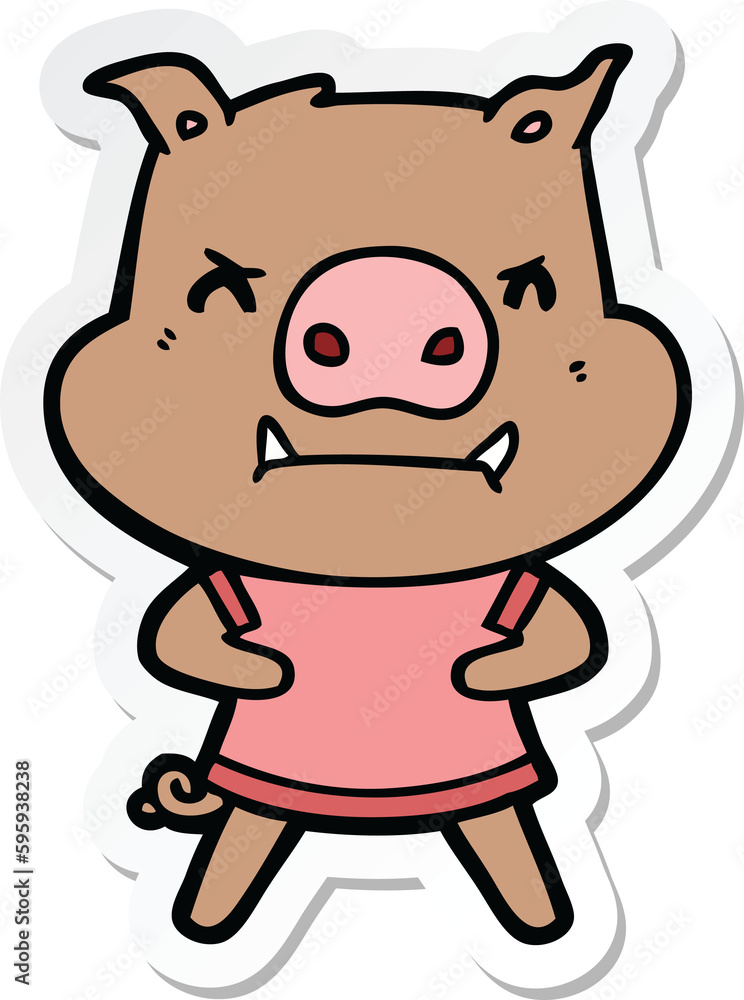 sticker of a angry cartoon pig sticker of a angry cartoon pig