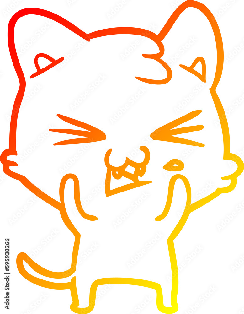 warm gradient line drawing of a cartoon cat hissing warm gradient line drawing of a cartoon cat hissing