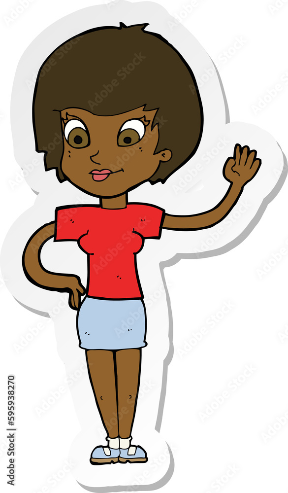 sticker of a cartoon woman waving sticker of a cartoon woman waving