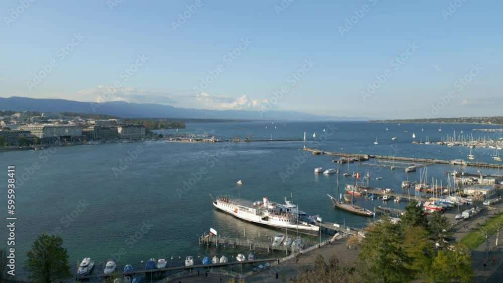 Lake Leman in the city of Geneva in Switzerland - aerial view by drone Lake Leman in the city of Geneva in Switzerland - aerial view by drone