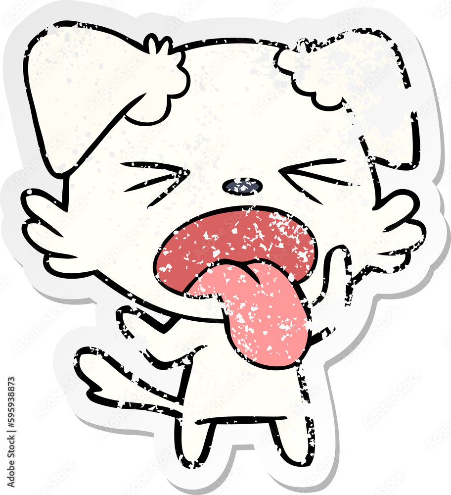 distressed sticker of a cartoon disgusted dog distressed sticker of a cartoon disgusted dog