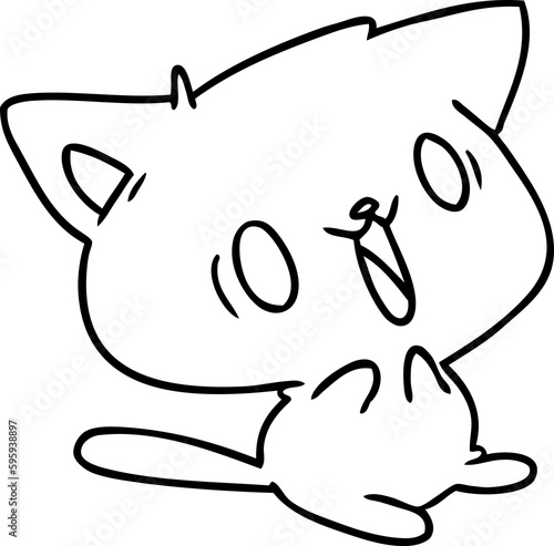 line drawing illustration of cute kawaii cat