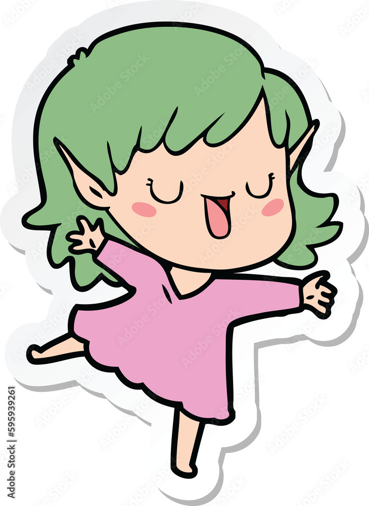 sticker of a cartoon elf girl