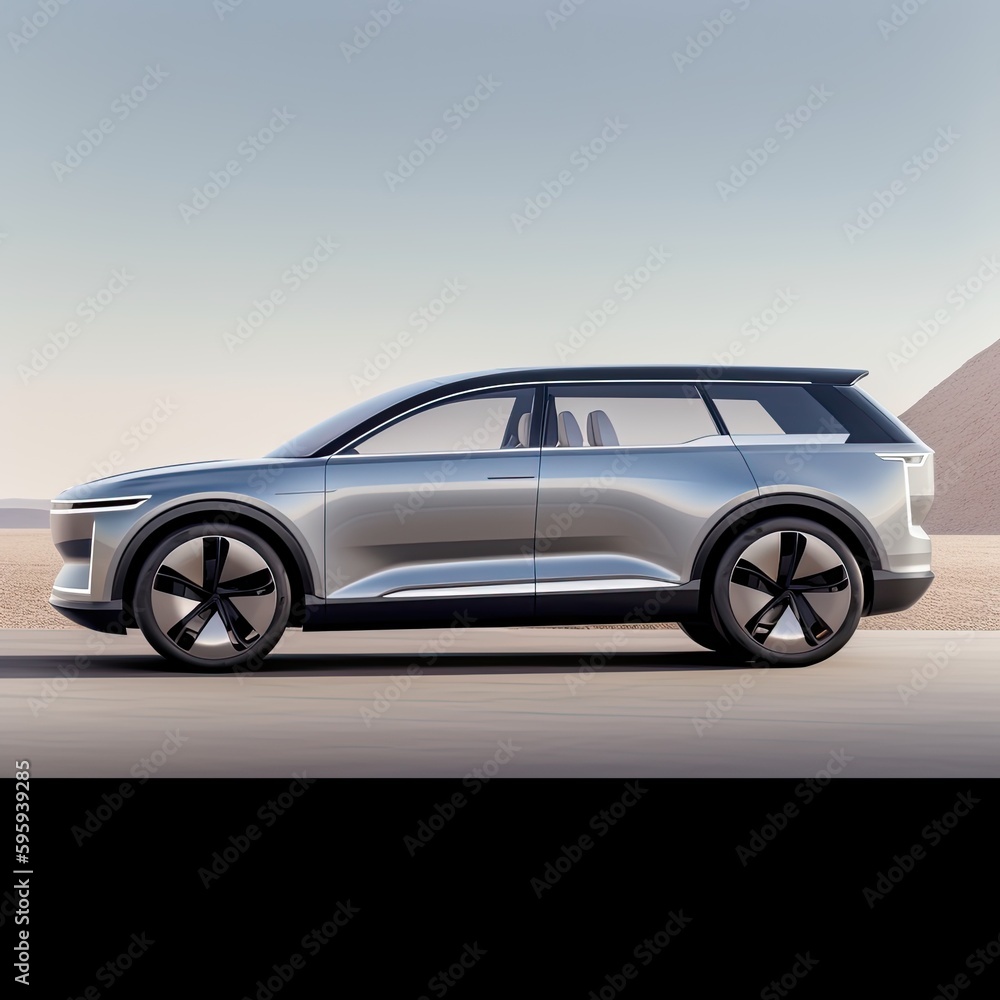 futuristi electric suv car isolated in a desert environment, generative ai