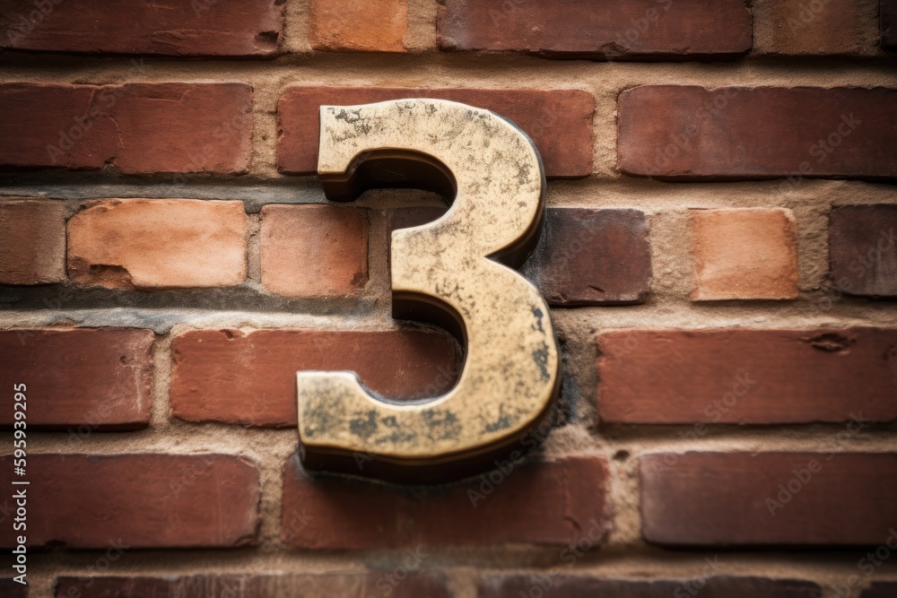 old brick wall with house numbers three, generative ai old brick wall with house numbers three, generative ai