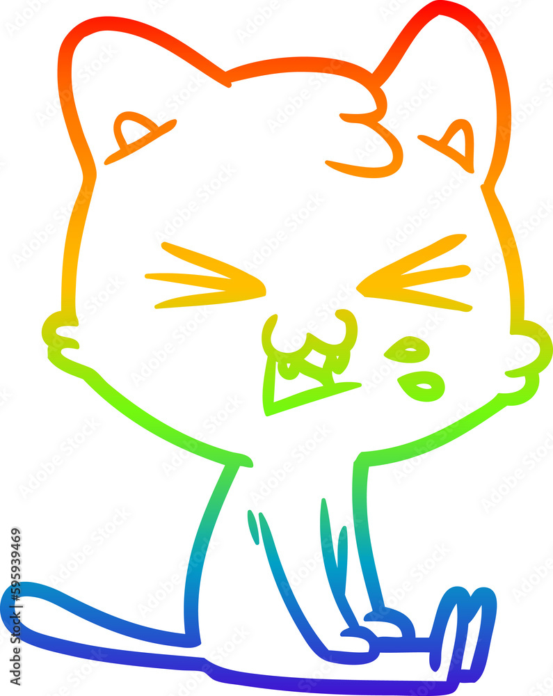 rainbow gradient line drawing of a cartoon cat hissing rainbow gradient line drawing of a cartoon cat hissing