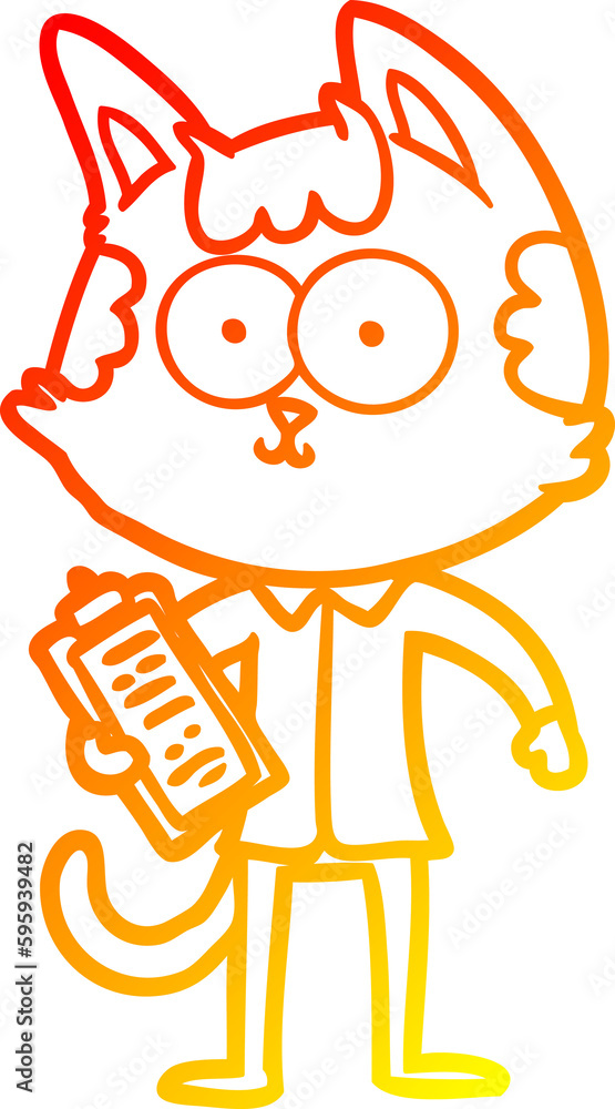 warm gradient line drawing of a happy cartoon salesman cat warm gradient line drawing of a happy cartoon salesman cat