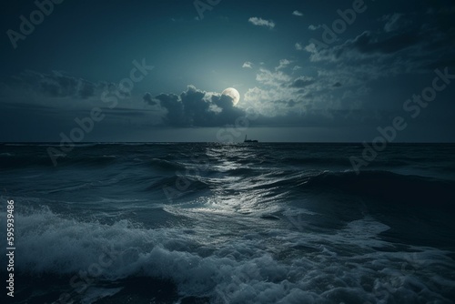Sea illuminated by the moon. Generative AI © Eudora
