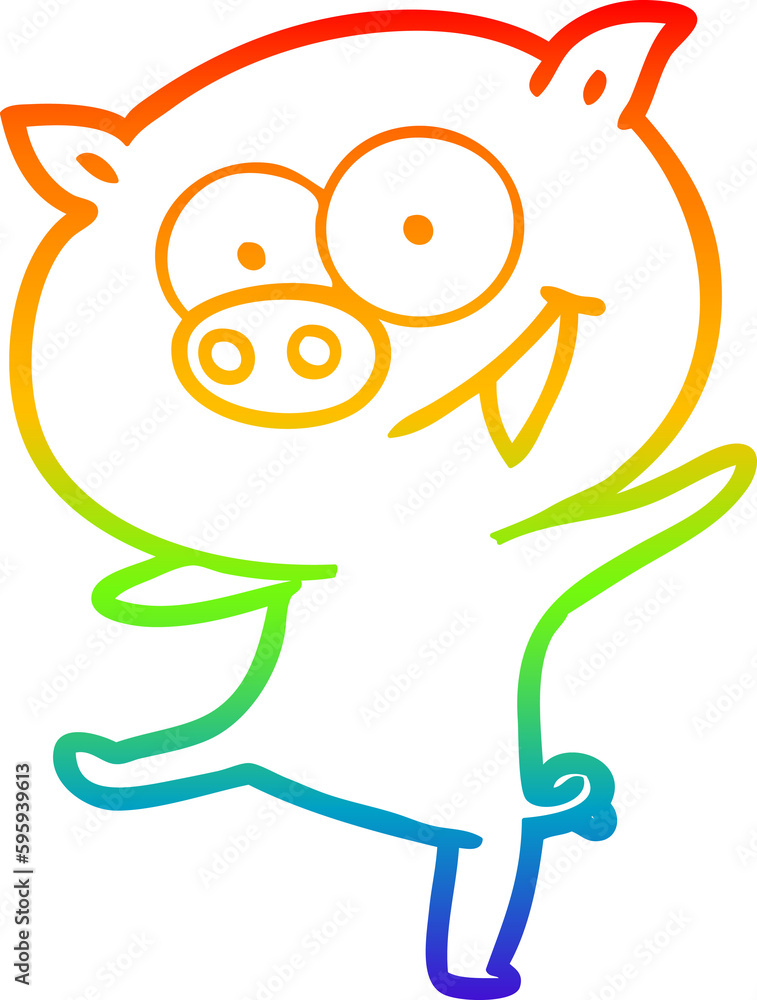 rainbow gradient line drawing of a cheerful dancing pig cartoon rainbow gradient line drawing of a cheerful dancing pig cartoon