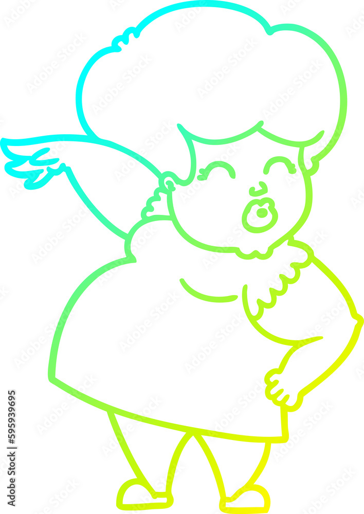 cold gradient line drawing of a cartoon woman making hand gesture cold gradient line drawing of a cartoon woman making hand gesture